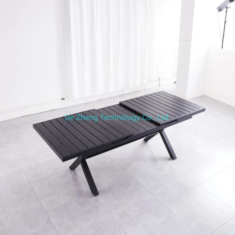 Affordable Outdoor Restaurant Furniture Extendable Table Plastic Wood Dining Table Set