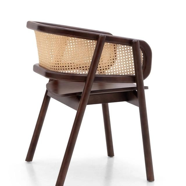Chinese Classical Comfortable Wooden Frame Rattan Wicker Restaurant Arm Chair