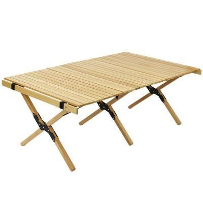 Outdoor Foldable Portable Solid Wood Egg Roll Table Camping Picnic Folding Table
