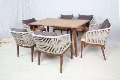 7PCS Long Aluminum Dining Table Set Outdoor Furniture for 6people