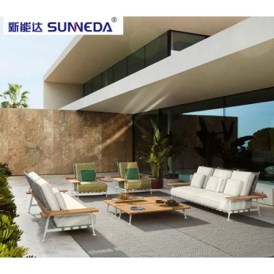 Aluminum Garden Furniture Set Cushion Wide Teak Armrest Sectional Outdoor Furniture Sofa