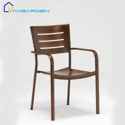 Wooden Finish Outdoor Furniture Metal Garden Stacking Lounge Chair Aluminum