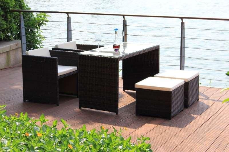 Outdoor Garden Patio Hotel Furniture Rattan Table & Chair Set with Cushion and Glass