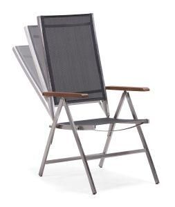 Adjustable Folding Outdoor Dining Chair with Teak Armrest