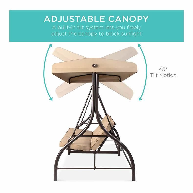 Outdoor Swinging Chair Adjustable Back with Canopy and Cup Holder