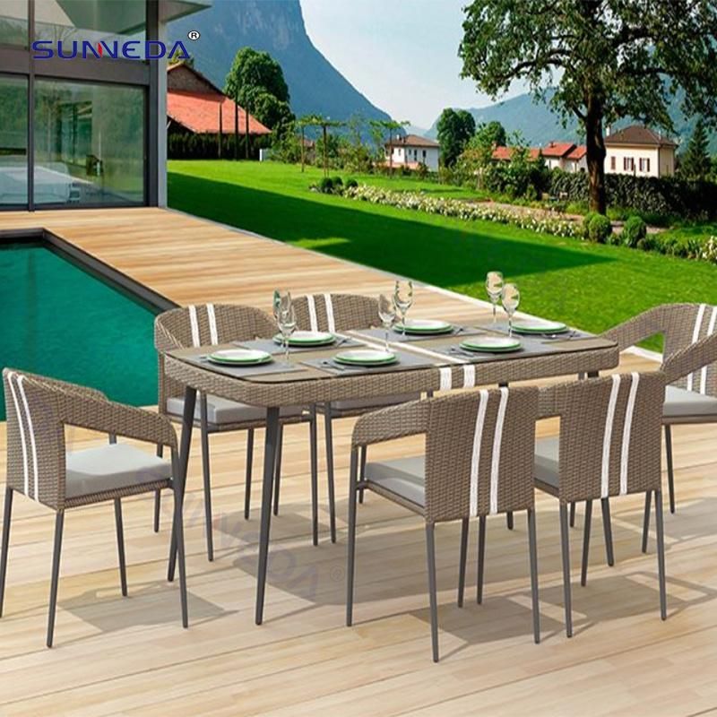 Outdoor Hotel Garden Waterproof Rattan Aluminum Alloy Dining Table and Chair Furniture Set