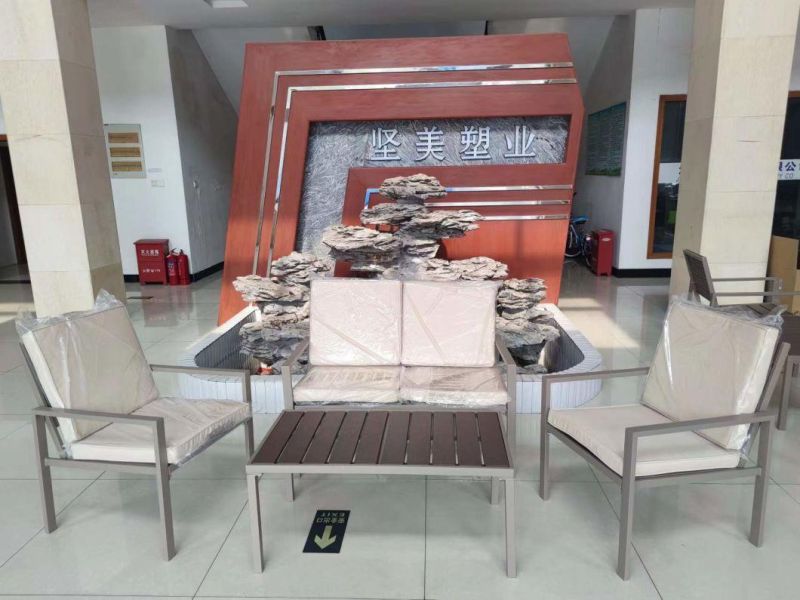 Brown Coffee Color Patio Wood Grain Convertation Sets in Metal Frame