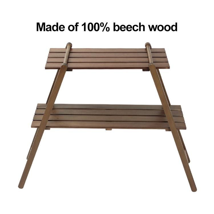 Outdoor Two Layers Garden Camping Folding Wooden Table