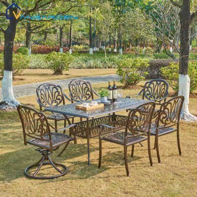 Durable Cast Aluminum Coffee Patio Set 6 Chair Outdoor Furniture for Home Party