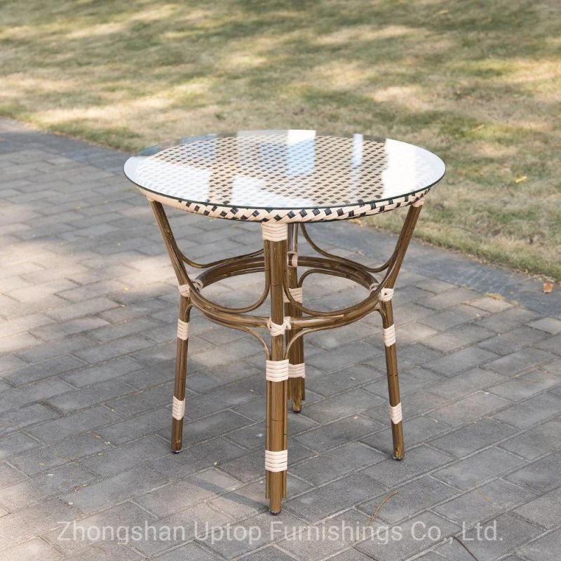 (SP-AT410) Restaurant Dining Outdoor Plastic Rattan Table with Glass Top