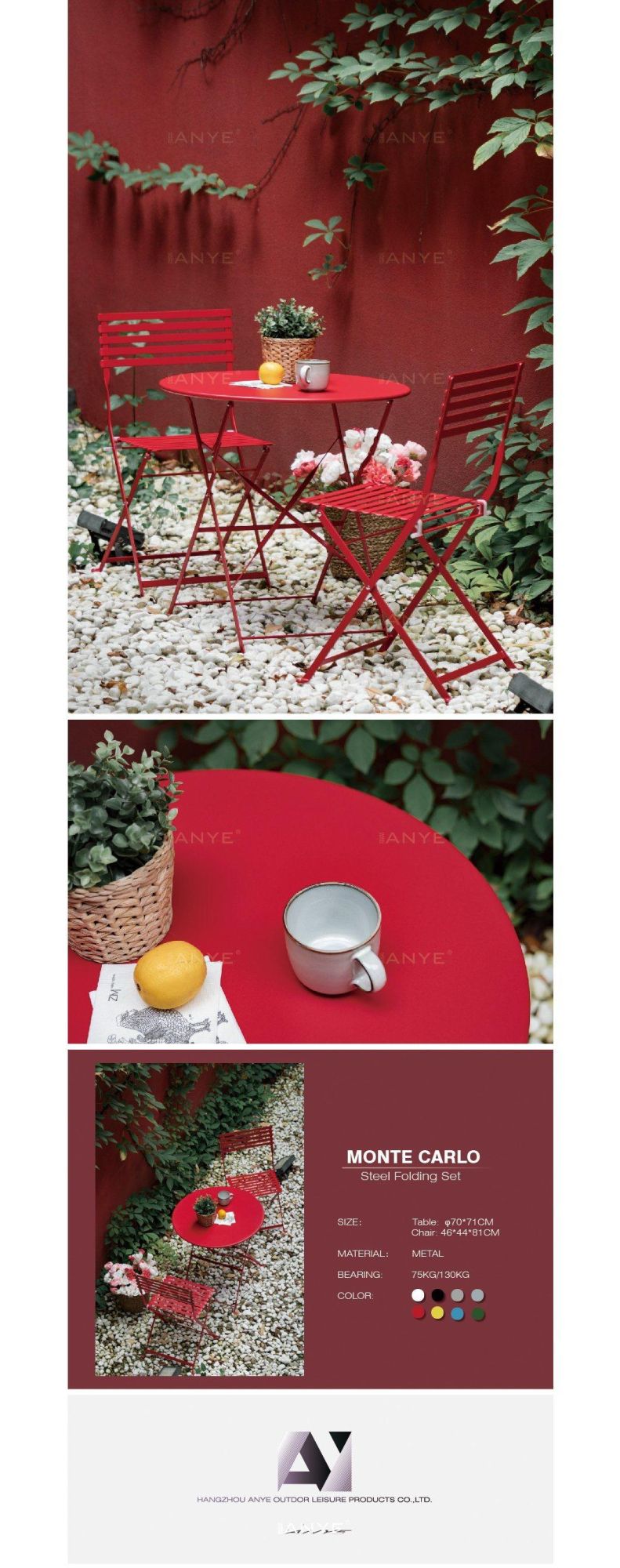 Museum Display Furniture Metal Indoor Folding Dining Table and Chair Red Round Dining Furniture