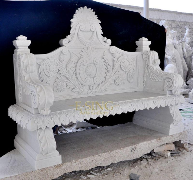 Big Rectangle White Marble Garden Table with Two Legs Carving