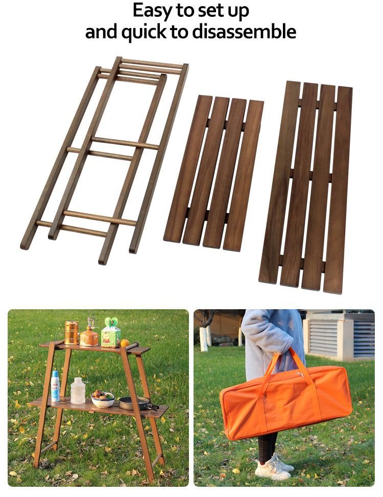 Outdoor Two Layers Garden Camping Folding Wooden Table