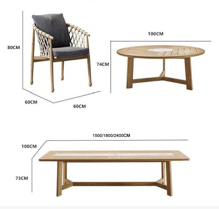 Zhida Rattan Wicker Hotel Garden Furniture Villa Patio Outdoor Furniture Wooden 6 Seater Rope Dining Chair Table Set