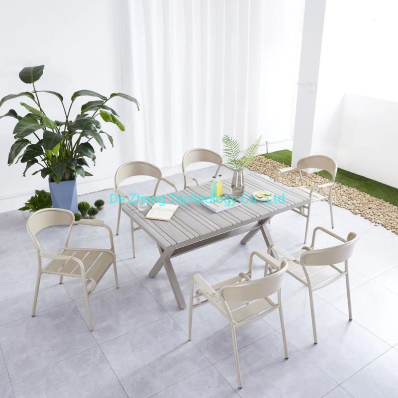 Outdoor Furniture Foshan Cheap Patio Plastic Wood Chairs and Tables Set Restaurant Used