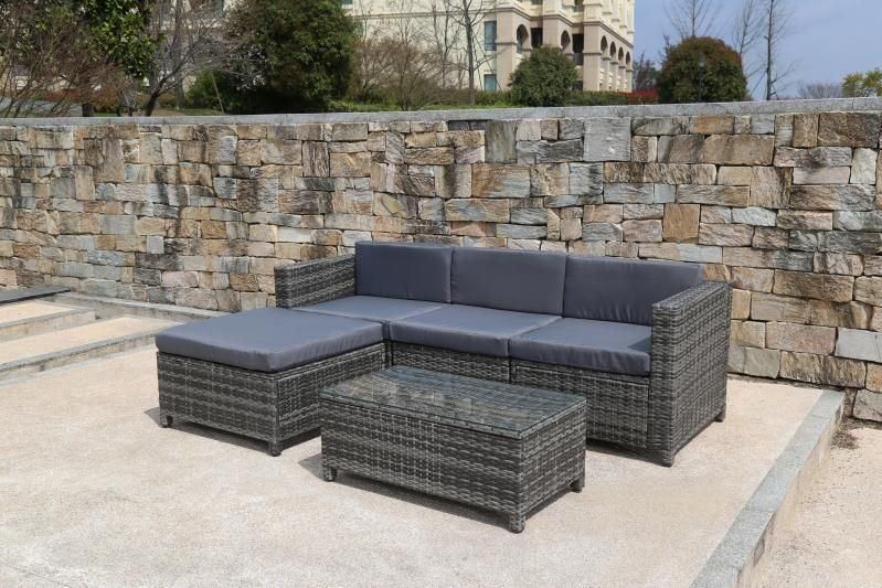 Selling K/D 5 Pieces Patio Furniture Sets Outdoor Sectional Sofa Manual Weaving Rattan Wicker Sofa Set