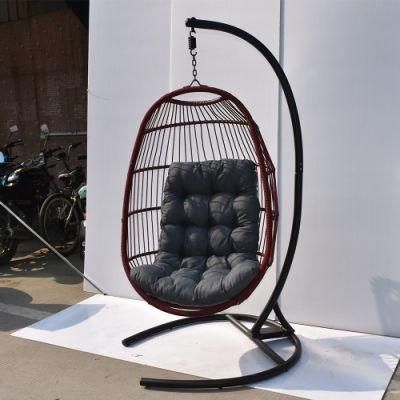 Outdoor Furniture Steel Wicker Egg Shape Hanging Chair with Stand Cushion