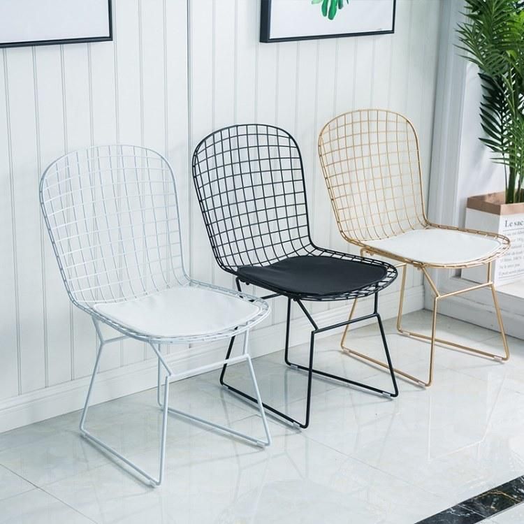 Outdoor Rose Gold Wire Stacking Metal Cafe Garden Chair with Seat Pad Indoor Living Room Relaxing Leisure Chair