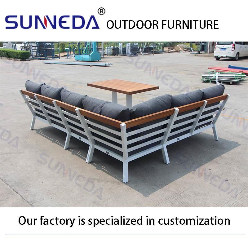 Aluminum Metal Frame Teak Wood Coffee Table Sofa Set Outdoor Garden Furniture