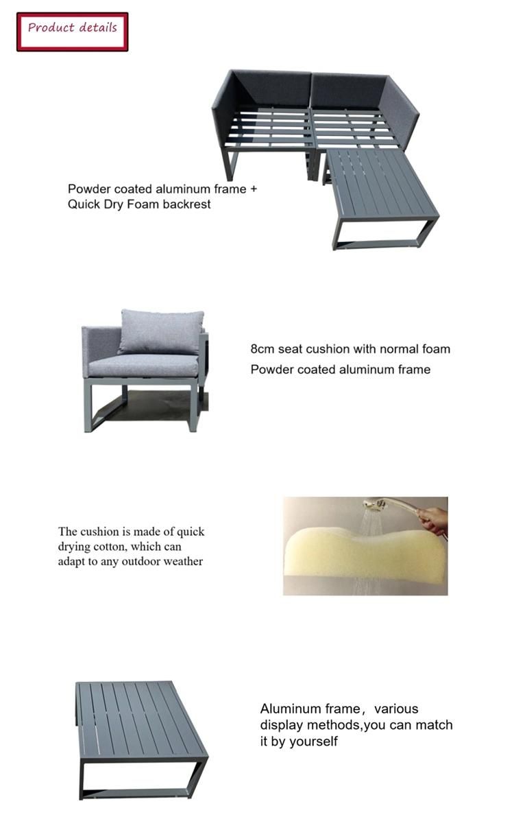 Cheap Powder Coated Aluminium Alloy Balcony 2+1 Leisure Sofa Set Sectional Patio Sofa