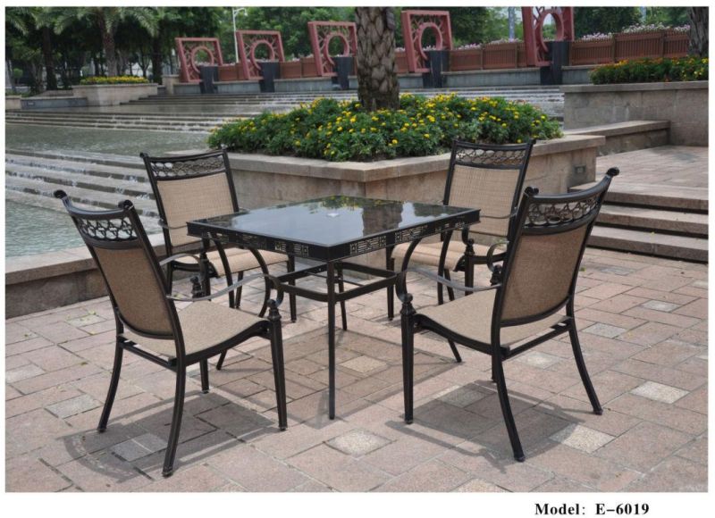 5 Pieces Garden Cast Furniture, Patio Dining Table and Chair Sets in Dark Brown Color
