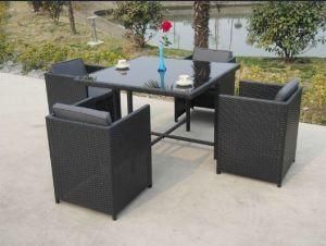 Outdoor Rattan Hotel Space-Saving Dining Table and Four Chairs