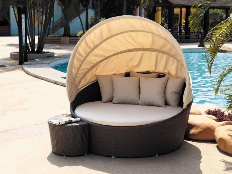 PE Rattan Patio Furniture Outdoor Wicker Chaise Sun Lounge Bed