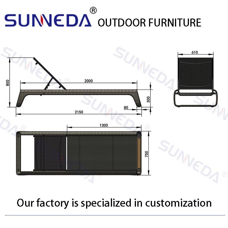 Leisure Aluminum Beach Woven Outdoor Chair Rattan Textilene Adjustable Sun Lounger