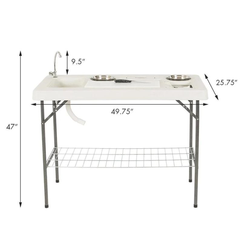 Widely Used White Outdoor Kitchen Table for Camping, Fish Cleaning Table