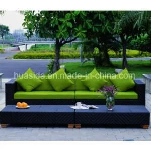 PE Rattan Long Sofa with Matching Coffee Table for Outdoor