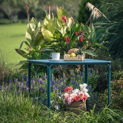 Backyard Modern Dining Furniture Peacock Blue Solid Steel Square 4 Person Tea Table