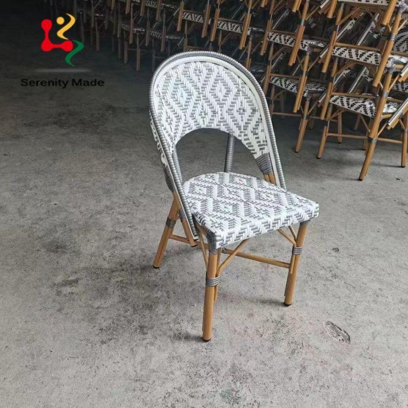 Outdoor Use Restaurant Coffee Shop Cafe Furniture Diamond Cross Pattern Aluminium Frame PE Rattan Leisure Dining Chair