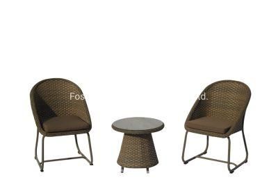 Leisure Garden Plastic Cane Outdoor Aluminum Patio Coffee Table with 2 Rattan Chairs
