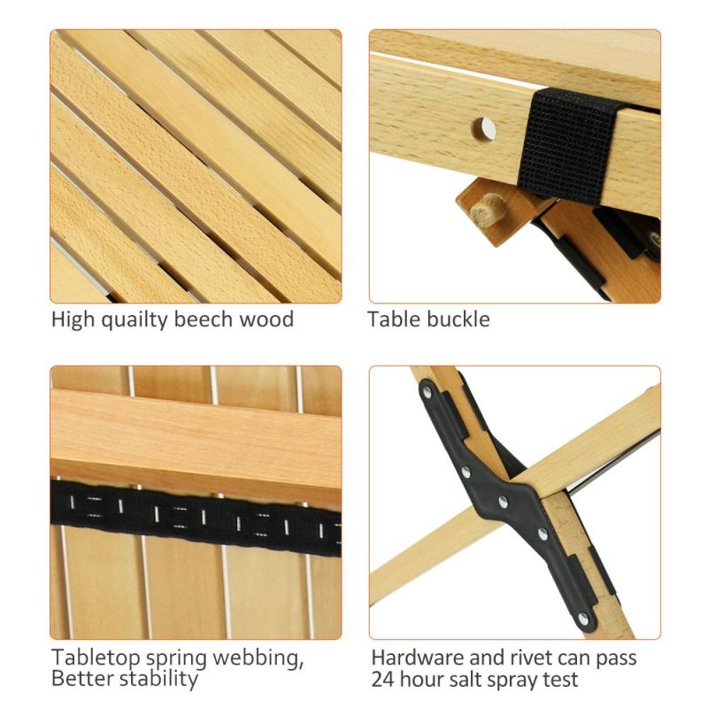 Portable Roll Top Camping Table Wood Folding Table