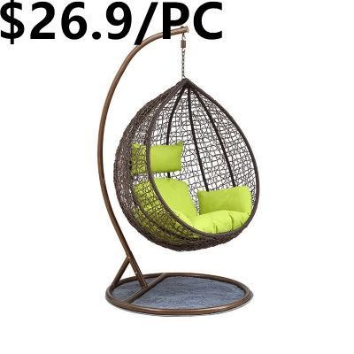 Indoor PE Rattan Patio Swing with Modern Metal Stand Hanging Chair