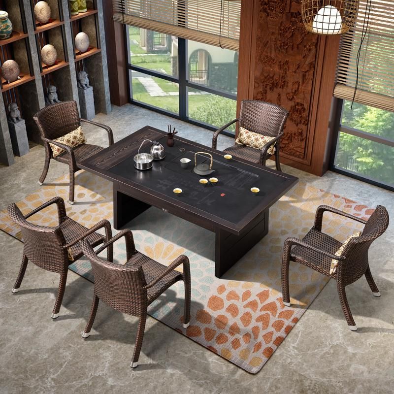 Kongfu Tea Table PE Rattan Chair Furniture Combination