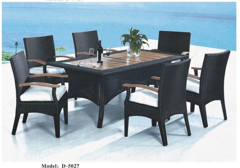 Garden Furniture Sets 7 Pieces with 6 Wicker Chairs and 1 Table for Dining and Barbeque