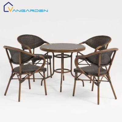 4 Seaters Hotsale Coffee Outdoor Set Table Chairs Design Compact Rattan Balcovn Furniture