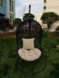 Outdoor an Indoor Garden Wicker Single Swing with Cushion and Pillow, Steek Egg Swing with Cushion