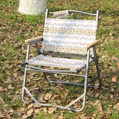 Outdoor Ultralight Folding High Back Camping Chair Wood Grain Aluminum Beach Chair