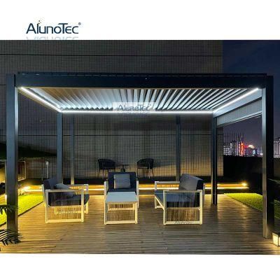 Wholesale Motorized Gazebo Bioclimatic Awning Outdoor Canopy Waterproof Opening Louvered Roof Aluminum Pergola with LED