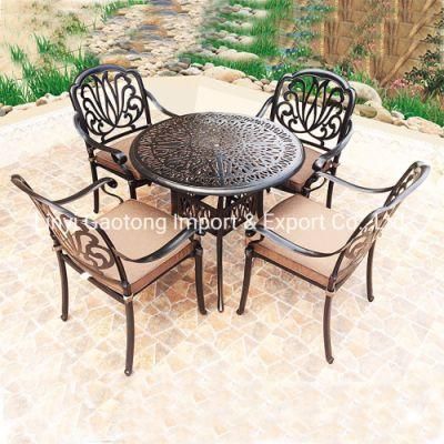 Round Cast Aluminum Table and Chair 5 PCS Patio Garden Furnitur Outdoor Metal Dining Set