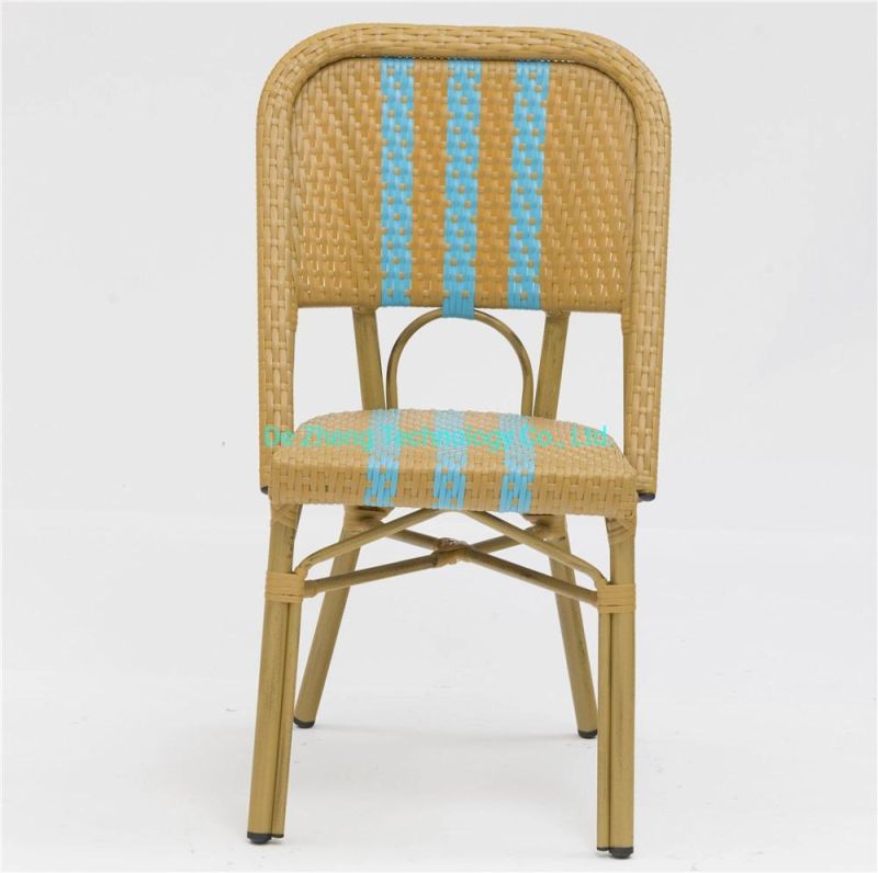 Modern Outdoor Furniture Weather Resistant Aluminum Frame Stackable Rattan Chair Balcony French Cafe Bistro Chair