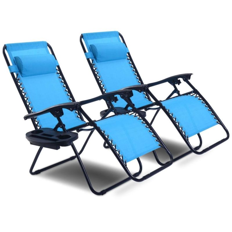 Goplus Zero Gravity Chair Adjustable Folding Lounge Recliners for Patio Outdoor Yard Beach Pool W/Cup Holder, 300-Lb Weight Capacity (Light Blue)