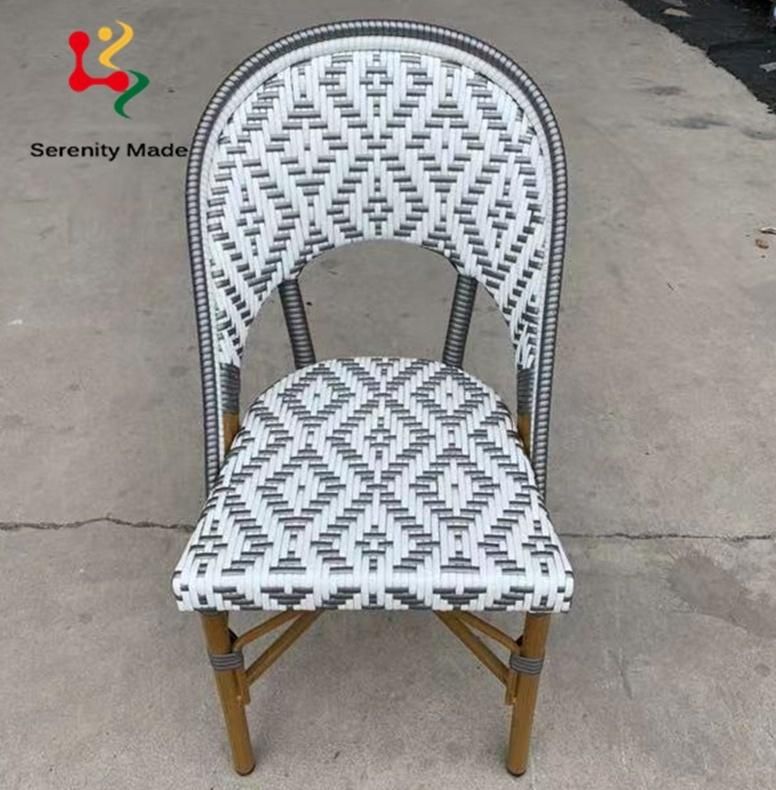 Outdoor Use Restaurant Coffee Shop Cafe Furniture Diamond Cross Pattern Aluminium Frame PE Rattan Leisure Dining Chair