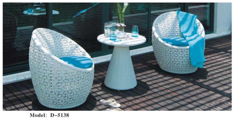 Rattan Outdoor Couch 3PCS Bistro Set Indoor Garden Patio Wicker Furniture Chairs and Table Set Cushioned Seat with Beige Cushion