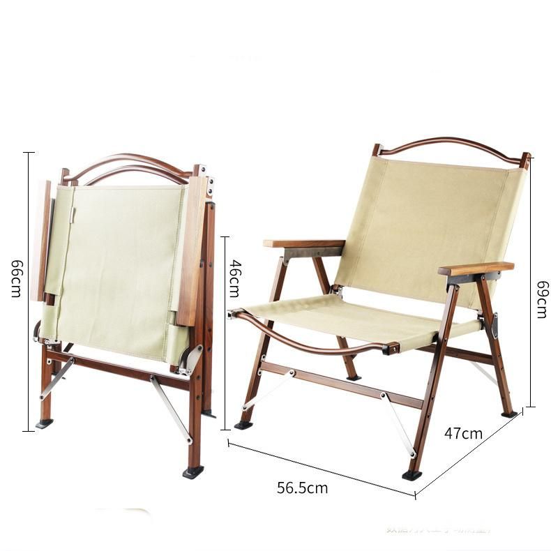 Outdoor Furniture Portable Wood Grain Aluminum with Beech Armrest (Beige) Folding Camping Chair
