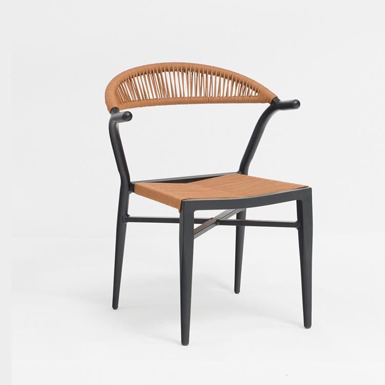 Black Cheap Aluminum Chairs with Round Cotton Rope Kids Park Bench Garden Furniture