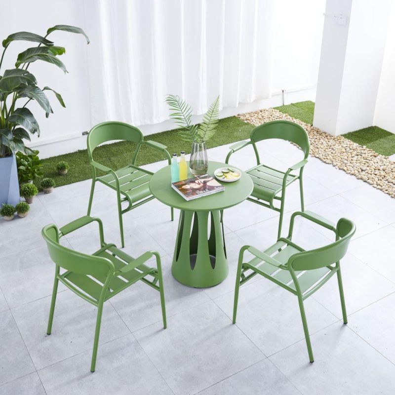 2021 Aluminum Metal Dining Table and Chairs Set Stackable Side Chair