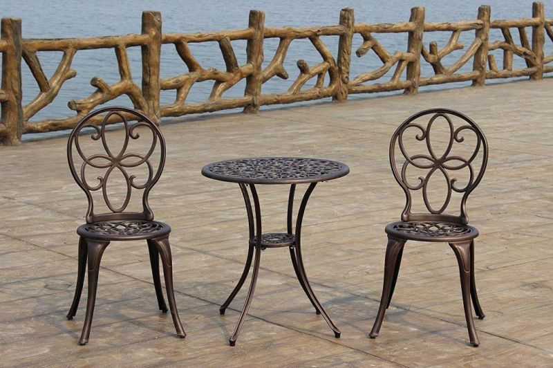 Patio Sense 3 Piece Aluminum Bistro Set, Antique Bronze, Cast Iron Furniture Sets